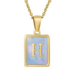 18KG sweet pink color shell initial letter card stainless steel necklace