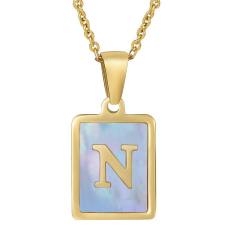 18KG sweet pink color shell initial letter card stainless steel necklace