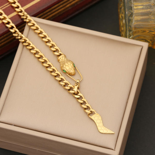 Hiphop snake design stainless steel chain necklace earrings