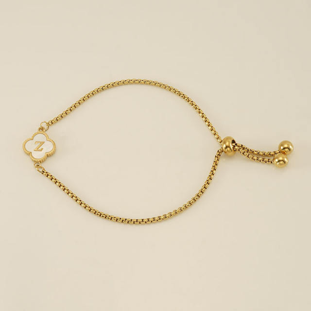 Classic clover initial mother shell stainless steel bracelet