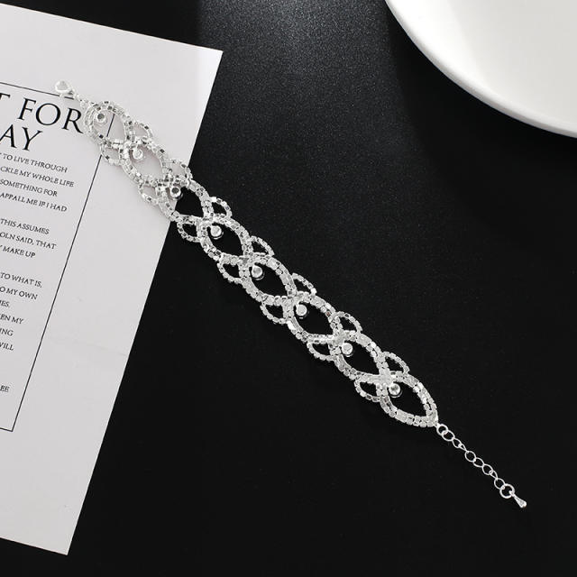 Delicate pave setting rhinestone hollow diamond bracelet