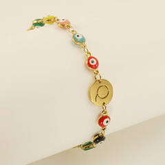 Enamel evil eye bead stainless steel initial letter bracelet