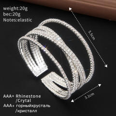Delicate pave setting rhinestone elastic cuff bangle