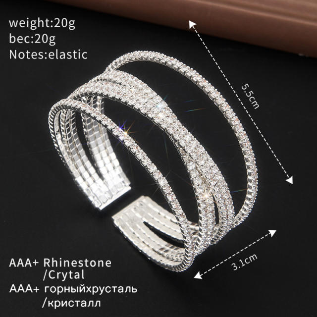 Delicate pave setting rhinestone elastic cuff bangle
