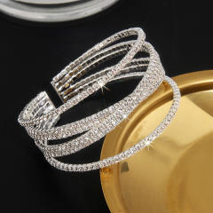 Delicate pave setting rhinestone elastic cuff bangle