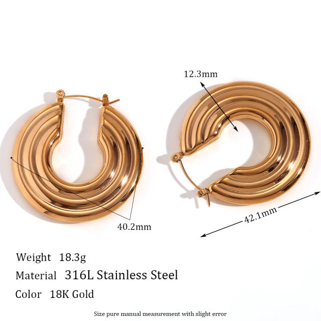 18KG geometric stainless steel hoop earrings
