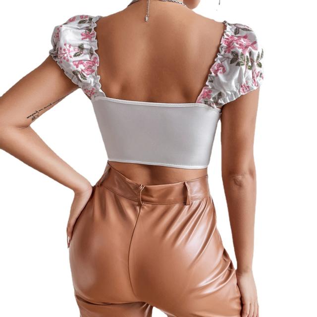 Y2K flower embroidery cropped corset tops