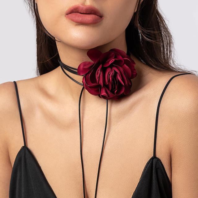 Vintage hot sale fabric flower slide choker necklace