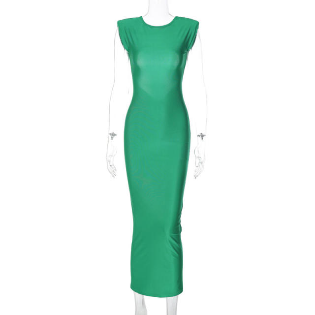 Sexy plain color stain backless maxi bodycon dress