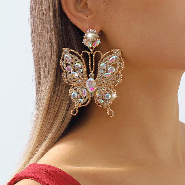 Luxury color rhinestone statement butterfly dangle earrings