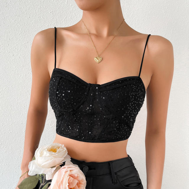 Sexy gliter cropped corset tops camis