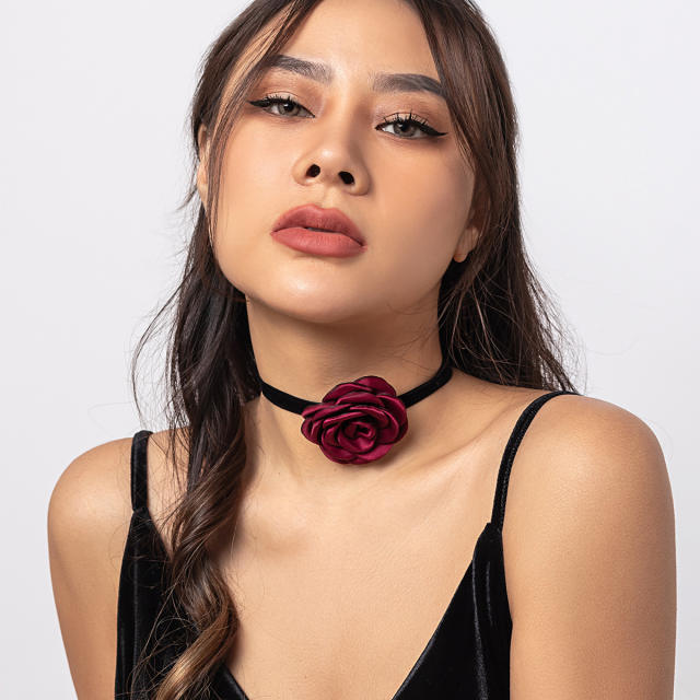 Vintage mesh flower camellia choker