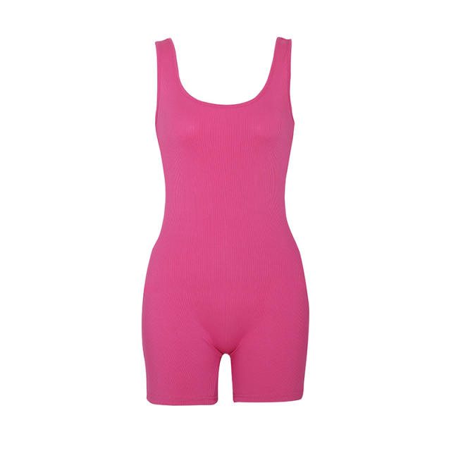 Sexy sleeveless plain color sport rompers