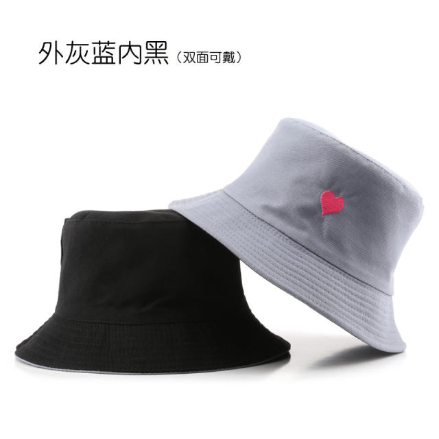 Korean fashion casual heart embroidery bucket hat