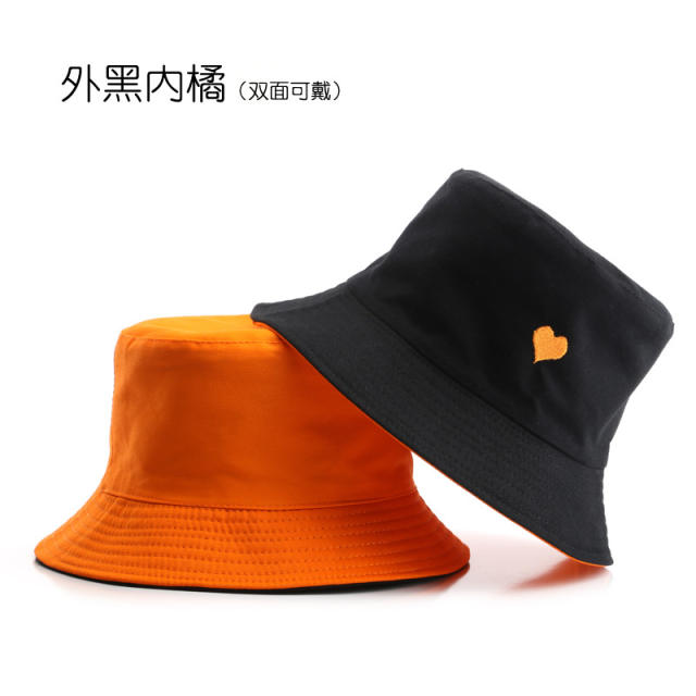 Korean fashion casual heart embroidery bucket hat