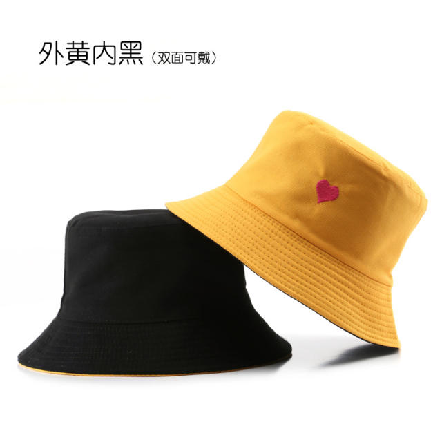 Korean fashion casual heart embroidery bucket hat