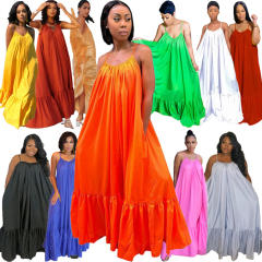 Amzon hot sale plain color loose camisole dress