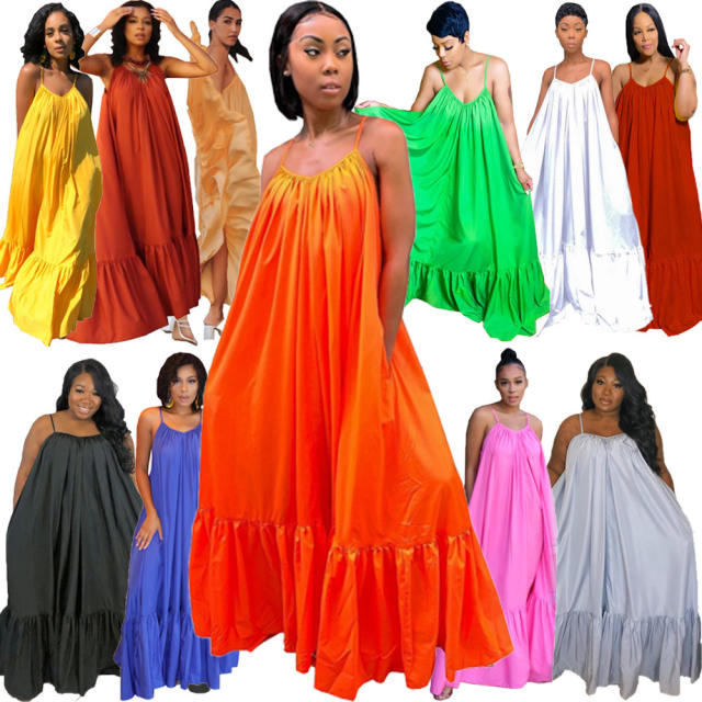 Amzon hot sale plain color loose camisole dress