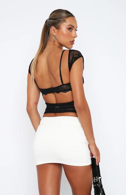 Y2K sexy black white mesh backless cropped tops