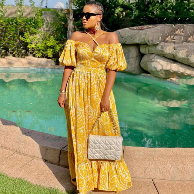 Summer design color floral maxi holiday dress