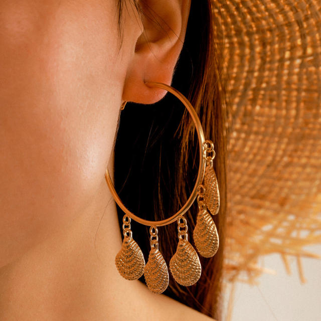 INS boho beach shell alloy large hoop earrings