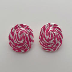 Boho pink rose color straw oval studs earrings