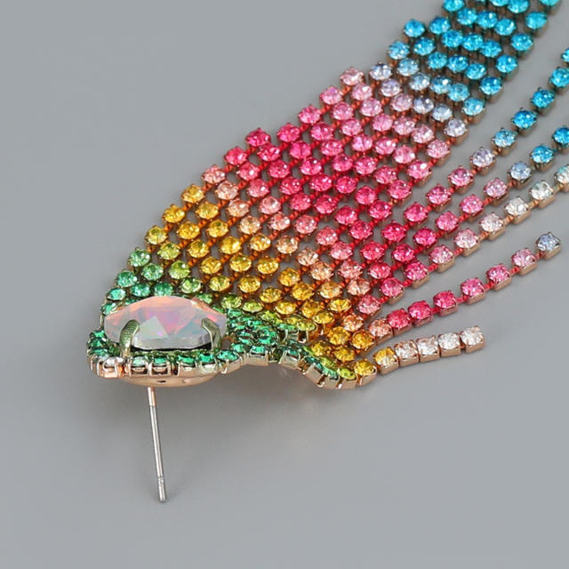 Luxury rainbod diamond tassel statement earrings