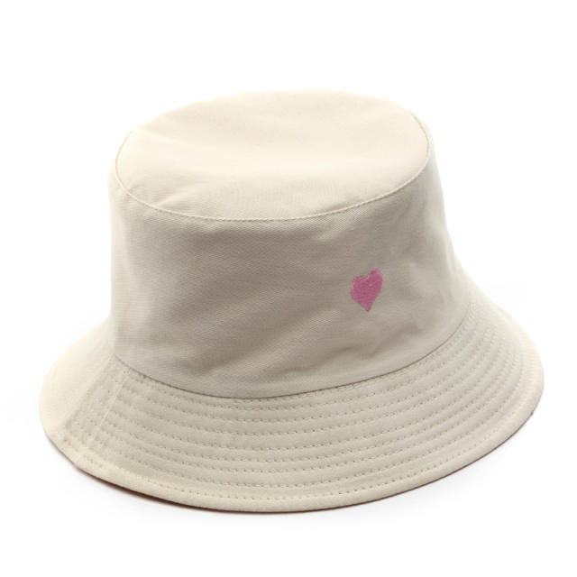 Korean fashion casual heart embroidery bucket hat