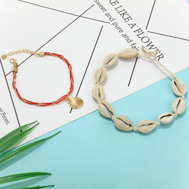 Boho beach trend shell charm two piece anklet