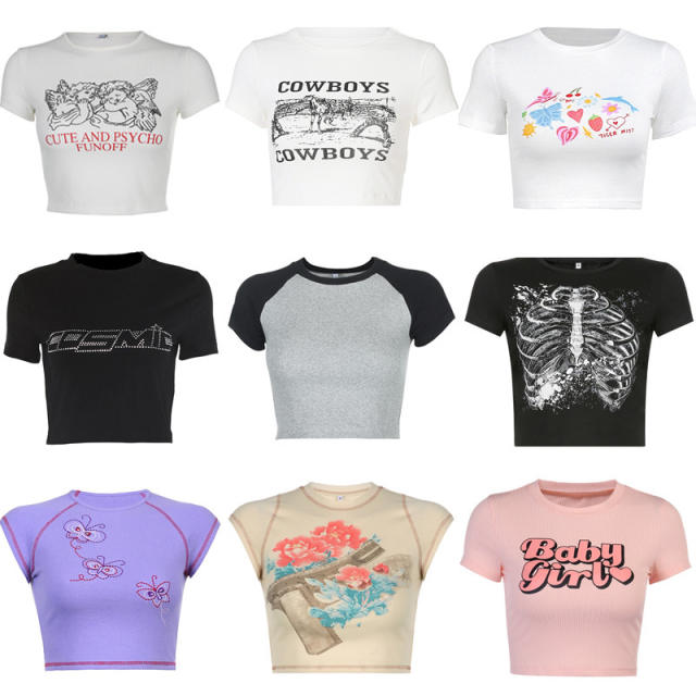 Y2K easy match casual letter printing cropped tops