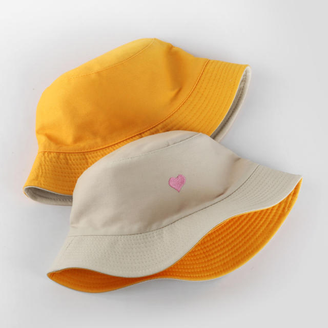 Korean fashion casual heart embroidery bucket hat