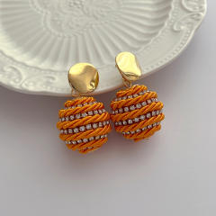 Boho handmade straw ball colorful earrings