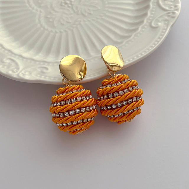 Boho handmade straw ball colorful earrings