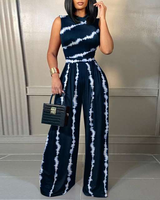 Spring national pattern sleeveless jumpsuit