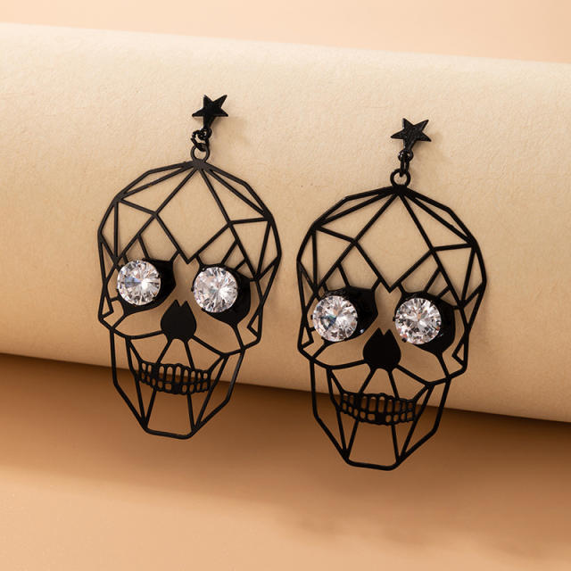 Funny hollow skull alloy rhinestone dangle earrings