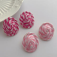 Boho pink rose color straw oval studs earrings