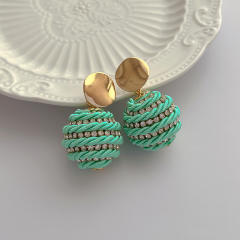 Boho handmade straw ball colorful earrings