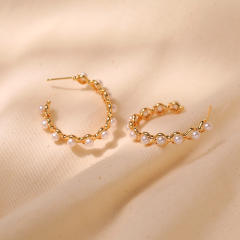 18K gold plated ABS pearl bead copper hoop earrings