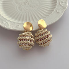 Boho handmade straw ball colorful earrings