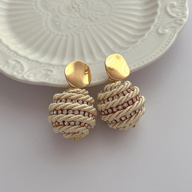 Boho handmade straw ball colorful earrings