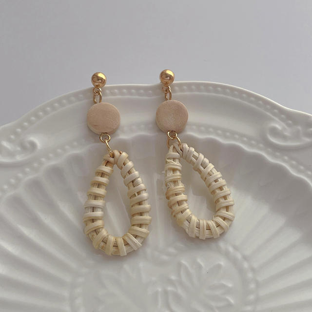Boho handmade straw geometric dangle earrings