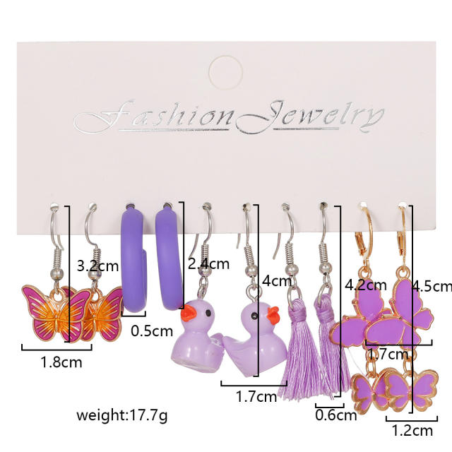 5pair cute duck tassel purple color earrings set