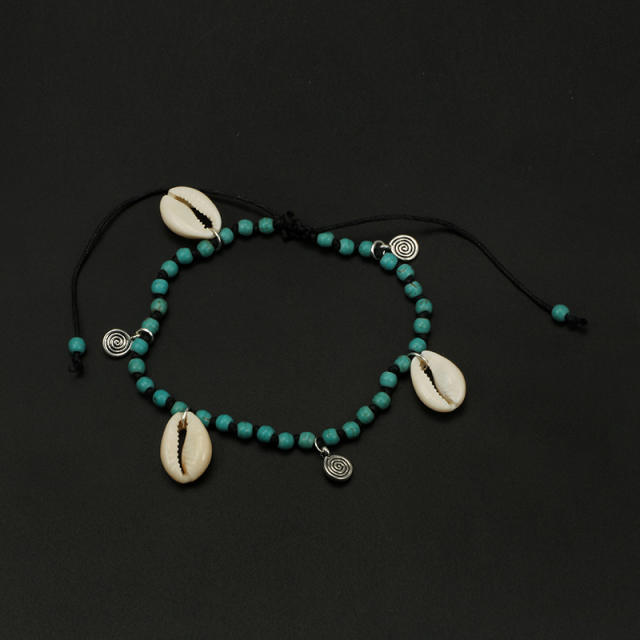 Boho turquoise bead shell anklet