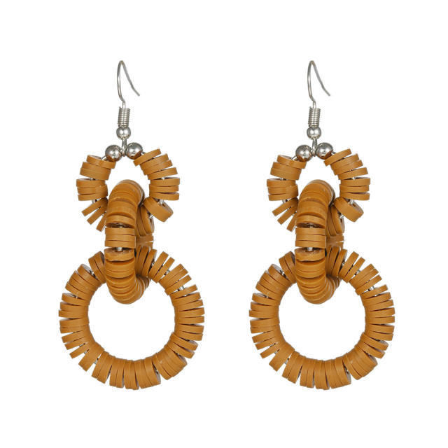 Boho colorful clay beads circle dangle earrings