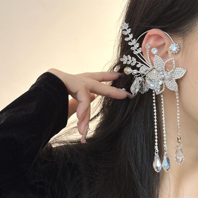 Luxury pave setting diamond flower tassel ear wrap