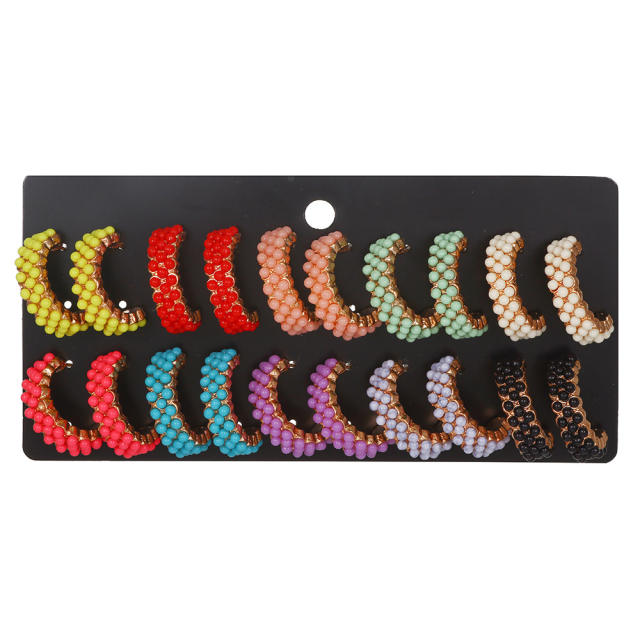 Colorful bead open hoop alloy earrings