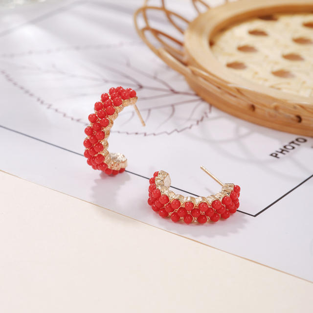 Colorful bead open hoop alloy earrings