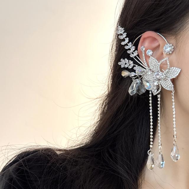 Luxury pave setting diamond flower tassel ear wrap