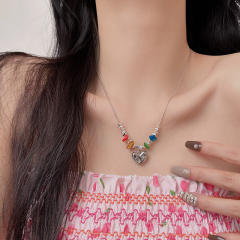Y2K colorful stone bead women necklace