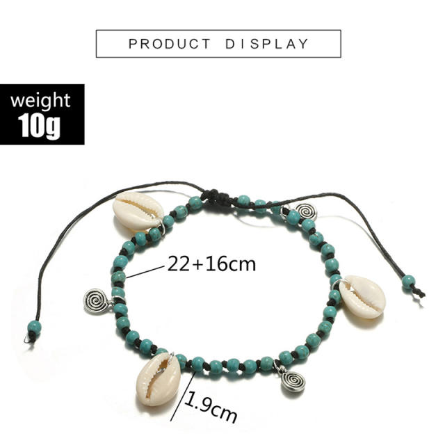 Boho turquoise bead shell anklet